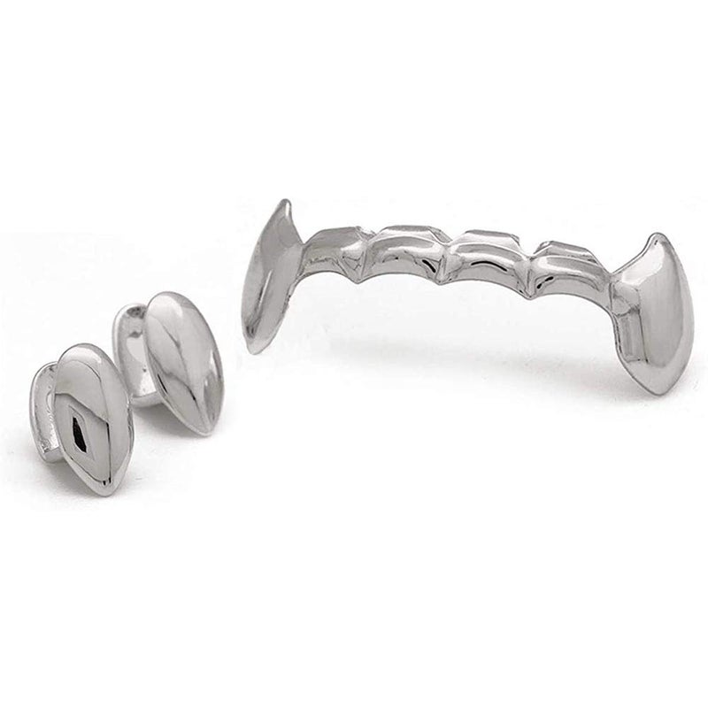 canjoyn 18K Gold Vampire Dracula Teeth Grillz 2pc Single Fangs and 6 Bottom Grillz Set - Image 1